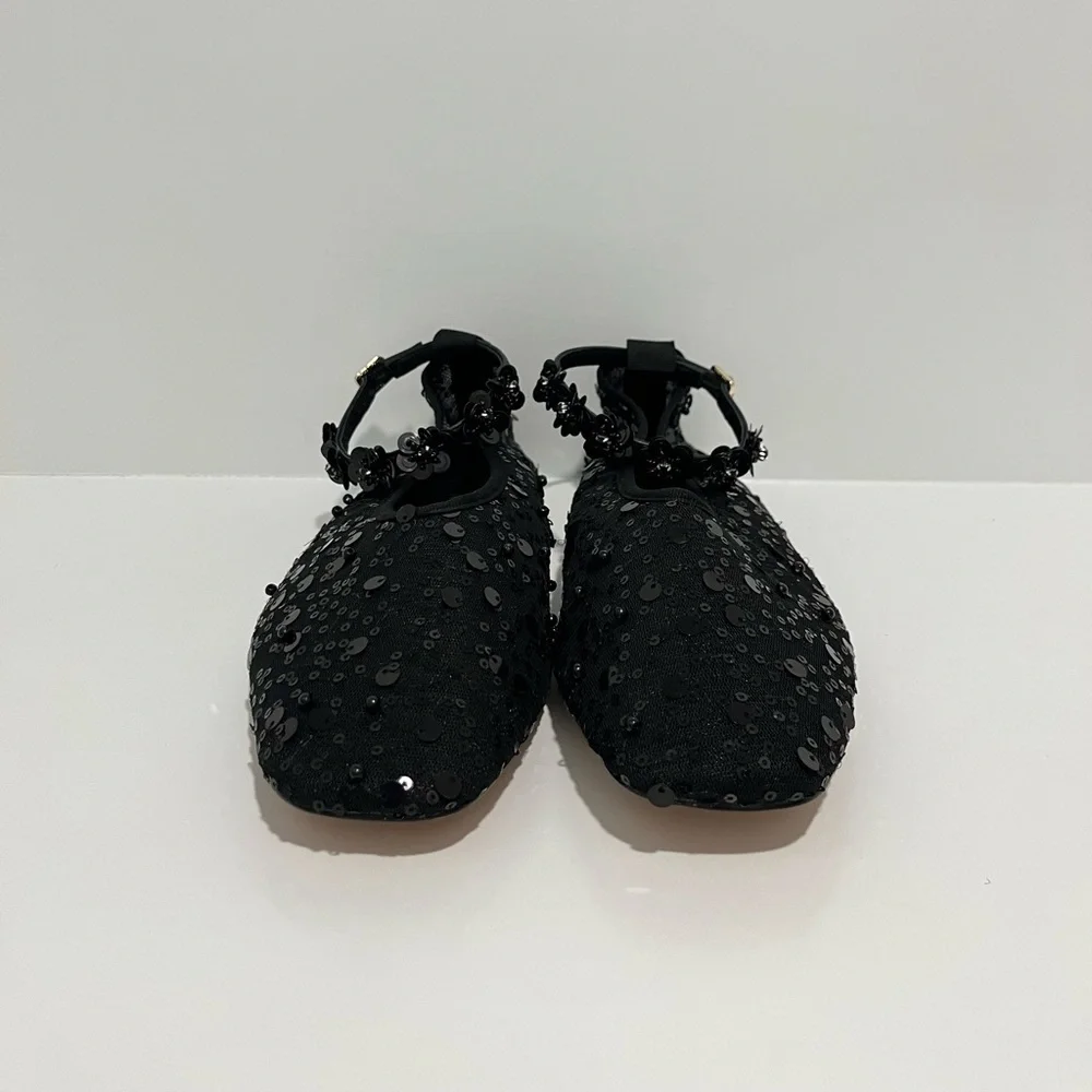 J.Crew Quinn embellished removable ankle-strap ballet flats sequin & mesh sz 9.5